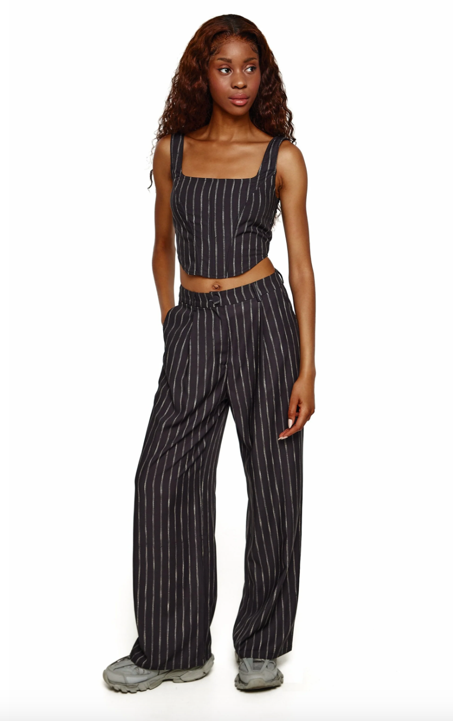 Pinstripe Wide Leg Trouser