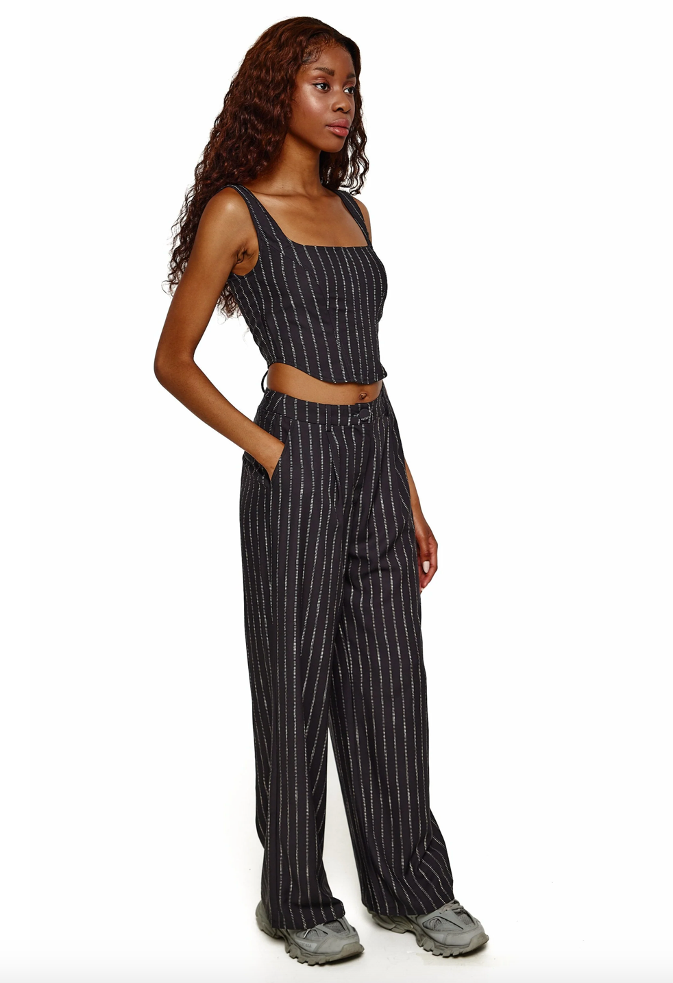Pinstripe Wide Leg Trouser